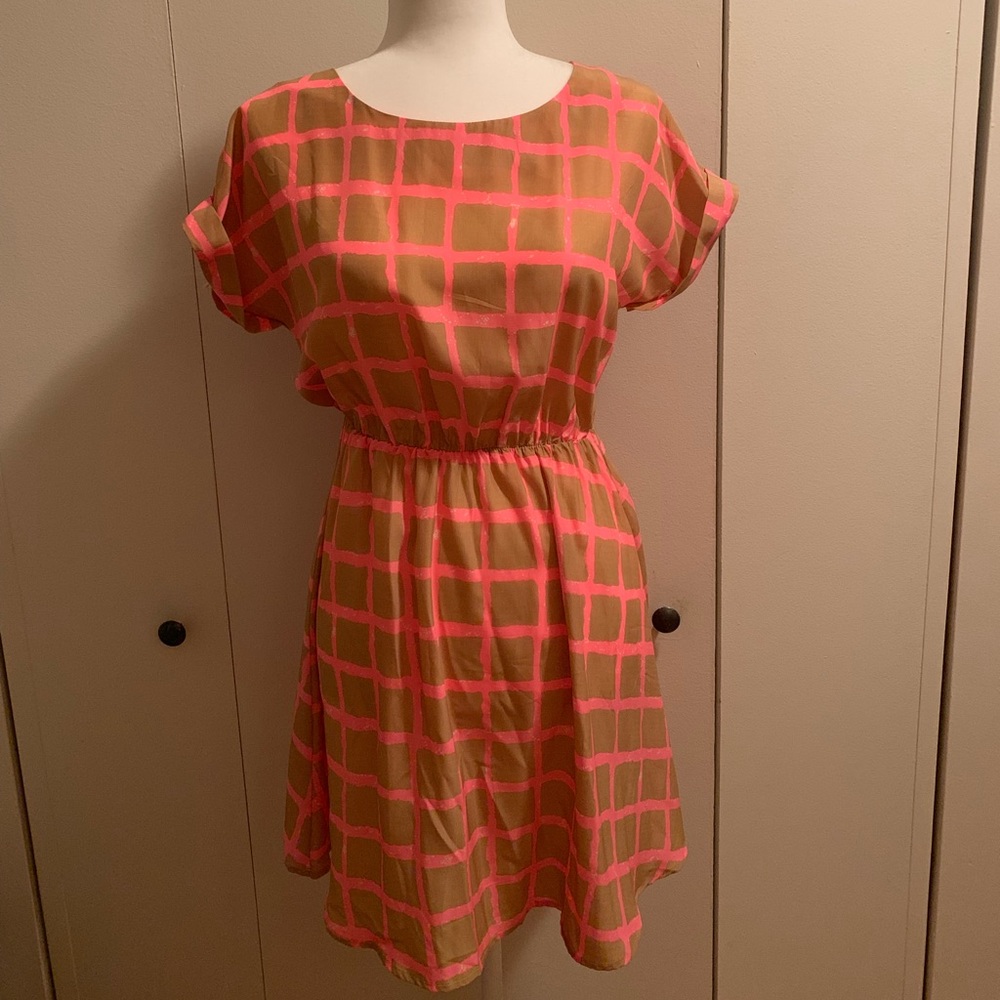 Pink Check-Print Fit and Flare Dress (Medium)